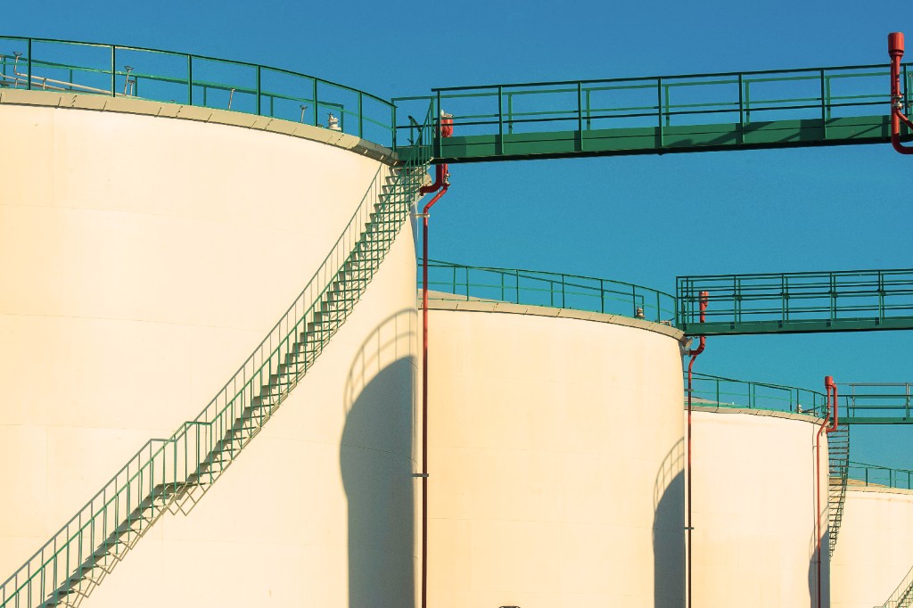 Industrial bulk storage tanks at a trading facility
